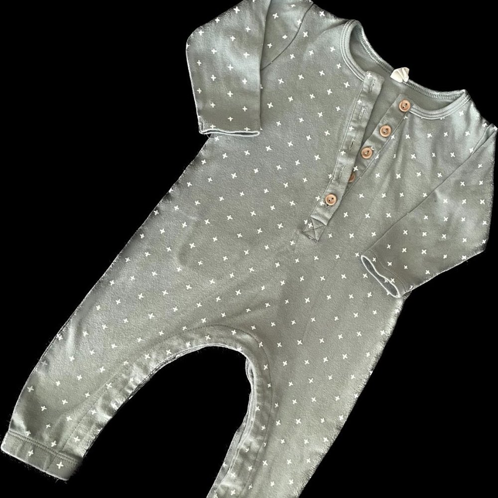 Quincy Mae Sage Green Cross Romper 6-12 months